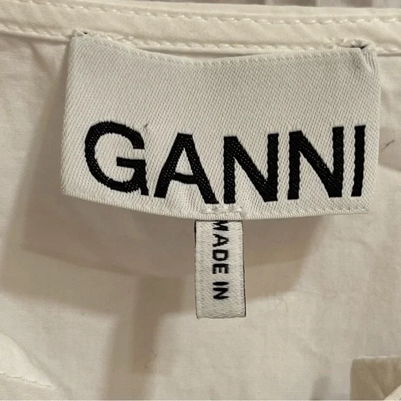 Ganni White Cotton Poplin Tie String Mini Dress Boho Beachy Size 44EU or 14US - Picture 7 of 13